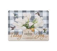 Plaque en métal rustique avec colibris, « Aujourd'hui je choisis la joie », décoration murale style ferme pour la maison, le jardin, le salon, la chambre ou le porche, style rétro, 30 x 40 cm