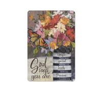 Plaque en métal rustique avec dessin de fleur, peinture colorée, papillon orange, « Dieu dit que tu es unique », portrait de Jésus, décoration murale chrétienne 20 x 30 cm