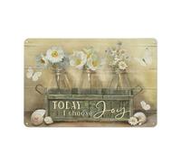 Plaque en métal rustique avec marguerite, frangipanier et papillon blanc. « Aujourd'hui, je choisis la joie ». Illustrations de paysage de Jésus. Décoration murale chrétienne pour la maison, la cui