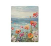 Plaque en métal rustique avec peintures de fleurs colorées de coquelicots - Œuvre d'art moderne pour salon, chambre à coucher, cuisine, bureau, décoration d'intérieur - 30,5 x 40,6 cm