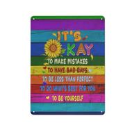Plaque en métal rustique « C'est normal de faire des erreurs, d'avoir des mauvais jours, d'être imparfait » (30 x 40 cm)