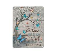 Plaque en métal rustique « Ceux que nous aimons ne nous quittent jamais, ils marchent à nos côtés chaque jour », décoration murale style ferme avec papillons, pour la maison, le jardin, le salon, l