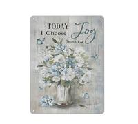 Plaque en métal rustique, décoration murale de style ferme, fleurs rustiques, pour salle de bain. Aujourd'hui, je choisis la joie. Impression d'images pour salle de bain, style champêtre, pour sall
