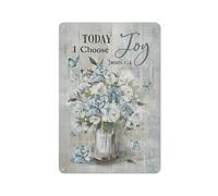 Plaque en métal rustique, décoration murale de style ferme, fleurs rustiques, pour salle de bain. Aujourd'hui, je choisis la joie. Impression d'images pour salle de bain, style champêtre, pour sall