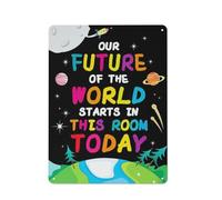 Plaque en métal rustique, décoration murale inspirante pour la salle de classe : « Notre avenir brille dans cette pièce aujourd'hui », affiche de 30 x 40 cm (12 x 16 pouces) pour la décoration de l