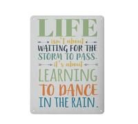 Plaque en métal rustique « La vie, ce n'est pas attendre que l'orage passe, c'est apprendre à danser sous la pluie. » Citation inspirante, décoration murale pour la maison ou le bureau, 30 x 40 cm.