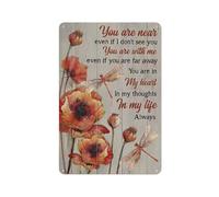 Plaque en métal rustique, motif aquarelle de coquelicots et de libellules, « Tu es près de moi même si je ne te vois pas », impression portrait céleste, décoration murale pour la maison, la cuisine