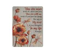 Plaque en métal rustique, motif aquarelle de coquelicots et de libellules, « Tu es près de moi même si je ne te vois pas », style portrait céleste, décoration murale pour la maison, la cuisine, la