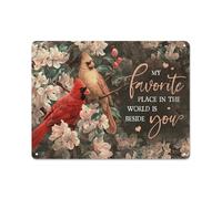 Plaque en métal rustique, motif jardin de fleurs roses, cardinal à l'aquarelle, « Mon endroit préféré au monde est à tes côtés », impression paysage pour couple, décoration murale pour salle de bai