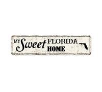 Plaque en métal rustique « My Sweet Home Florida » - Plaque de rue personnalisée - Décoration murale en métal pour maison, bars, clubs, cafés, grottes d'hommes, fêtes d'intérieur/extérieur - 30,5 x