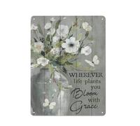 Plaque en métal rustique, nature morte, fleur blanche, papillon, « Là où la vie te fait fleurir, épanouis-toi avec grâce », portrait de Jésus, art mural chrétien, 30 x 40 cm