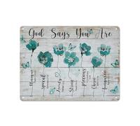 Plaque en métal rustique, peinture unique, fleur de menthe, joli papillon, « Dieu dit que tu es unique », impressions de paysage de Jésus, décoration murale 30 x 40 cm