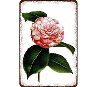 Plaque en métal rustique rétro avec fleur de camélia, imprimé floral, décoration murale pour le Nouvel An, Pâques, bar, pub, famille, café, meilleur cadeau pour les amis, 30,5 x 40,6 cm