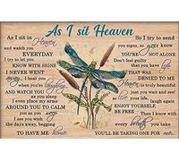 Plaque en métal rustique rétro de 14 x 20 cm - Libellule As I Sit in Heaven - Décoration d'intérieur de campagne pour la maison, le salon, la cuisine, la salle de bain