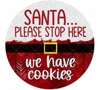Plaque en métal rustique « Santa Please Stop Here We Have Cookies » - Décoration murale amusante pour la maison, la ferme, la cuisine - Décoration murale amusante - Plaque en métal antique - Affiche