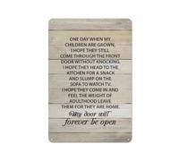 Plaque en métal rustique « Un jour, quand mes enfants seront grands, j'espère qu'ils franchiront encore la porte d'entrée sans frapper » - Décoration murale pour salon, chambre, salle de bain ou bu