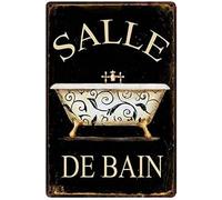 Plaque en métal « Salle de Bain » - Plaque métallique vintage rétro - Décoration murale chic - 30,5 x 20,3 cm