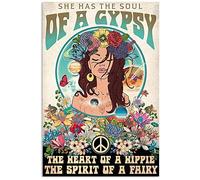 Plaque en métal « She Has The Hippie Soul Girl Flowers For Home Cafe Bar Garage » 20,3 x 30,5 cm