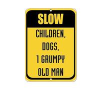Plaque en métal Slow Children, Dogs 1 Grognon, vieil homme, décoration rétro pour maison, route, rue, usine, école, parc, mur, vintage, panneau d'avertissement en étain, 30,5 x 40,6 cm