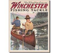 Plaque en métal SmartCows vintage rétro en métal Motif Winchester Fish and Tackle Hunting Fishing Décoration murale 20,3 x 30,5 cm