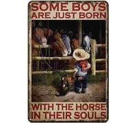 Plaque en métal « Some Boys are Just Born with Horse in Their Souls » - Décoration murale amusante - 20,3 x 30,5 cm