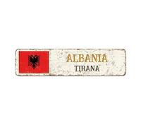 Plaque en métal souvenir de pays de l'Albanie - Souvenir de la ville - Panneau en aluminium de qualité pour chambre à coucher, cour, garage, jardin - 30,5 x 7,6 cm