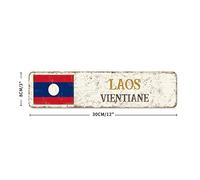 Plaque en métal souvenir du pays du Laos - Panneau mural en métal - Drapeau national du Laos rétro - Panneau à suspendre en aluminium de qualité pour porche de cuisine, chambre à coucher - 30,5 x 7,6