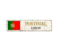 Plaque en métal souvenir du Portugal - Souvenir de la ville de Lisbonne - Drapeau national du Portugal - Rétro - Vintage - Plaque en métal de qualité en aluminium de qualité pour porche avant de