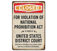 Plaque en métal Speakeasy de 20,3 x 30,5 cm « Closed Prohibition » - Décoration des années 1920