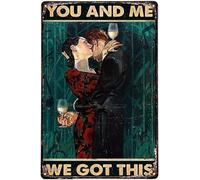 Plaque en métal style rétro vintage « Toi et moi » (On a ce couple qui écoute de la musique et boit) - Décoration murale intérieure/extérieure 20 x 30 cm (8 x 12 pouces) - Jardin, cuisine, maison, ho