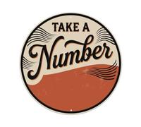 Plaque en métal style vintage avec inscription « Take A Number »