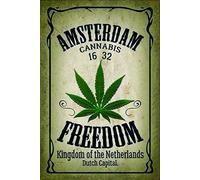Plaque en métal tendance chic avec inscription « Cannabis Amsterdam Weed » - Style rustique rétro - Décoration murale pour bar, club, ferme, café, homme, grotte - 20,3 x 30,5 cm