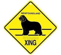 Plaque en métal Terre-Neuve Xing Caution Crossing pour chien, cadeau pour maison, bureau, bar, intérieur, extérieur, décoration murale, plaque carrée de 20,3 x 20,3 cm