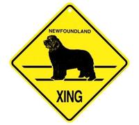 Plaque en métal Terre-Neuve Xing Caution Crossing pour chien, cadeau pour maison, bureau, bar, intérieur, extérieur, décoration murale, plaque carrée de 20,3 x 20,3 cm