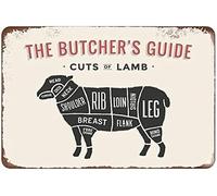 Plaque en métal « The Butcher's Guide Cuts of Lamb » - Décoration de bar, pub, maison - Accessoire de fête vintage - 20,3 x 30,5 cm