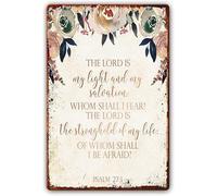 Plaque en métal « The Lord Is My Light And My Salvation Psaum 27:1 » - Versets de la Bible - Décoration murale - Décoration murale pour salon, cheminée - 30,5 x 40,6 cm