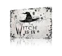 Plaque en métal « The Witch Is In For Home » pour la cuisine, la chambre à coucher, le bar, Halloween, Thanksgiving, 20,3 x 30,5 cm