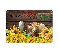 Plaque en métal « Today I Choose to Be Happy » - Motif vache rustique, tournesol - 25,4 x 35,6 cm - Décoration murale résistante aux intempéries - Pour maison, bureau, chambre, café