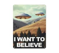 Plaque en métal UFO Alien « I Want To Believe » - Décoration artistique pour entreprise, maison, bar, chambre, garage, grotte d'homme - 20,3 x 30,5 cm