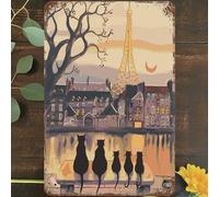 Plaque en métal vintage 20,3 x 30,5 cm, décoration murale amusante avec motifs de chats, lune et nuit, affiche « I Think Myself, What Wonderful World » pour maison, salon, chambre à coucher, jardin,