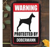 Plaque en métal vintage 20,3 x 30,5 cm, décoration murale d'avertissement Dobermann « Beware Dog » pour maison, salon, chambre, jardin, garage, café, bar, pub