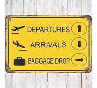 Plaque en métal vintage 20,3 x 30,5 cm pour porte d'atterrissage d'aéroport, avis d'arrivée, départ, bagage, décoration murale pour maison, salon, chambre, jardin, garage, bureau, café, bar, pub (1)
