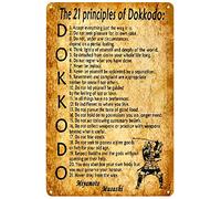 Plaque en métal vintage 21 Principes de Dokkodo Miyamoto Musashi avec citation motivante pour décoration murale pour maison, café, club, bureau, salon, cadeau 20,3 x 30,5 cm