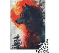 Plaque en Métal Vintage 52x38cm/1000pcs avec Wolf Blood Moon pour Le Salon, Idée Cadeau De Noël pour Les Passionnés D’aménagement Intérieur