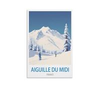 Plaque en métal vintage « Aiguille du Midi Frances Ski » pour décoration murale de maison, 30 x 30 cm