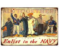 Plaque en métal vintage « All Together Enlist in The Navy » de 20,3 x 30,5 cm, panneau militaire de guerre de la Seconde Guerre mondiale Taya-2
