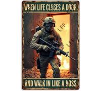 Plaque en métal vintage - American Special Forces When Life Closes A Door, Breach The Wall et Walk In Like A Boss - Décoration murale pour la maison ou le bureau - Affiche de décoration spirituelle