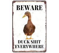 Plaque en métal vintage amusante avec inscription « Duck Beware Duck Shit Everywhere Shop Farm Ranch Garage Home Outdoor » - Décoration murale rétro - 20,3 x 30,5 cm