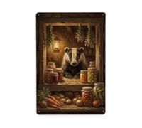 Plaque en métal vintage amusante en forme de cave de blaireau | Plaque murale de style vintage de 20,3 x 30,5 cm pour café, club, bar, bureau, maison, jardin, porte d'entrée