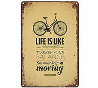 Plaque en métal vintage amusante « Life is Like Riding A Bicycle to Keep Your Balance » - Décoration murale - 30,5 x 20,3 cm